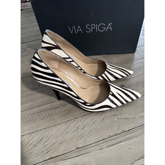 Via Spiga Amanda Tiger Zebra Print Calf Hair Leather Pointed Heels Pumps 5.5 - Picture 1 of 8